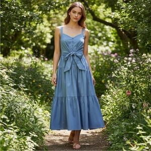 NWT Lauren Ralph Lauren Women's Cotton-Blend Tie-Front Tiered Dress Size 16W